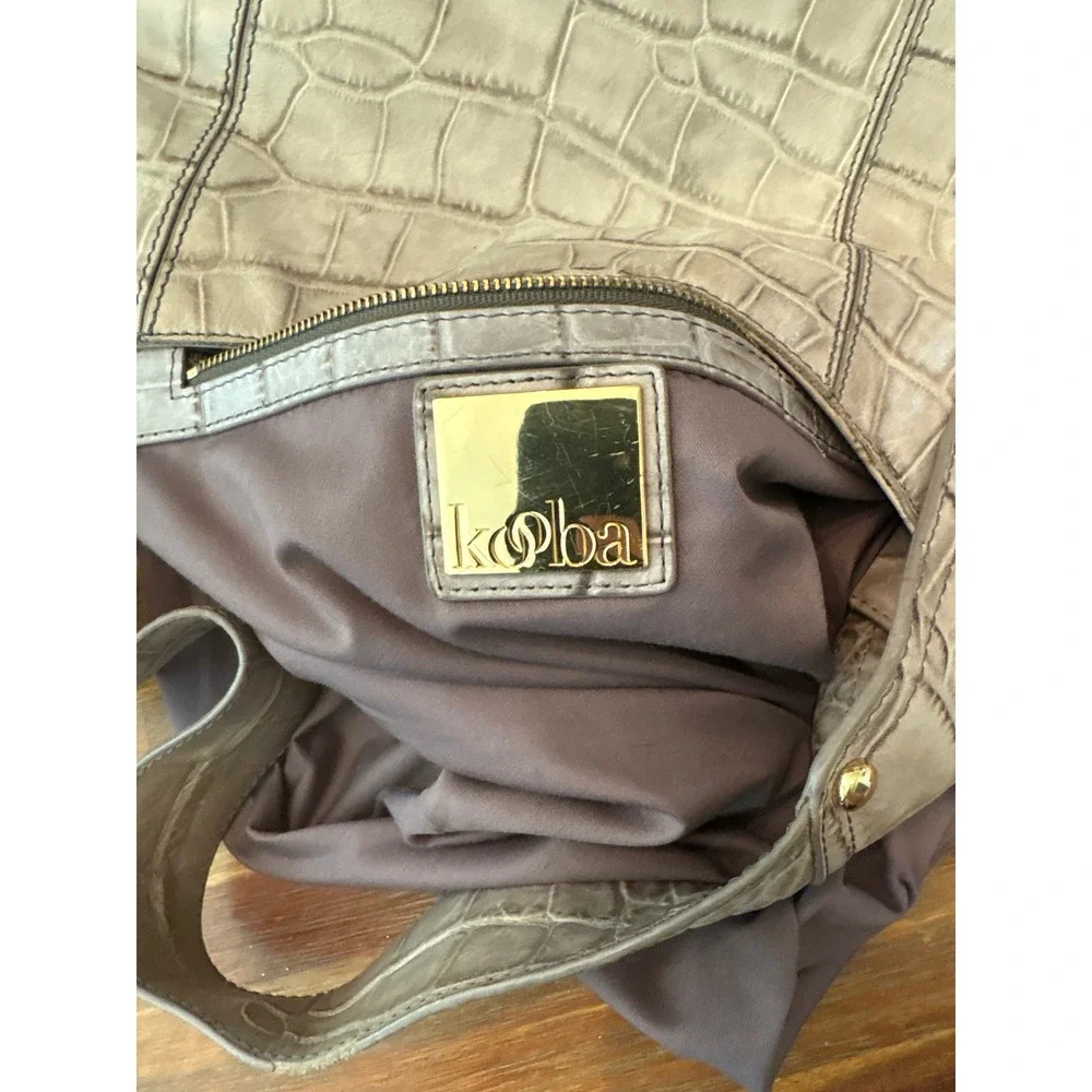 Kooba Hobo Bag Women Large Grey Excellent Croc Embossed Leather Gold Hardware